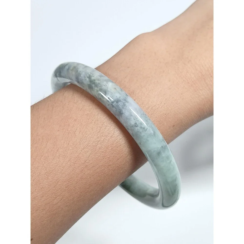 Jadeite Jade Bangle Bracelet Light Green Grey ~2.5